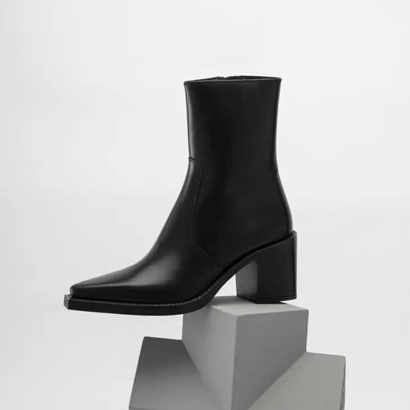 Bottines Gabriela 100% cuir véritable avec fermeture éclair, noir