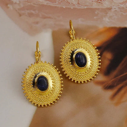 Golden Sun Shaped Earrings with Stone