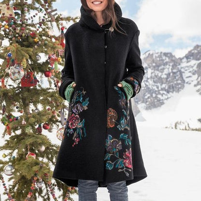 Casablanca flower printed wool coat with hood, 8 sizes, LARGE SIZES