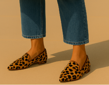 Leopard leather ballerina flat, size 36-41. Made in Spain.