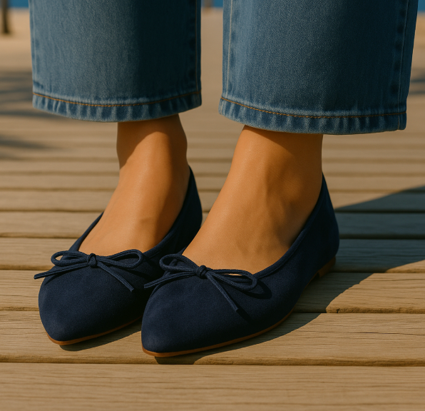 FLOWER LEATHER AND VELVET BALLERINA, 2 colors, sizes (36-41). Made in Spain.