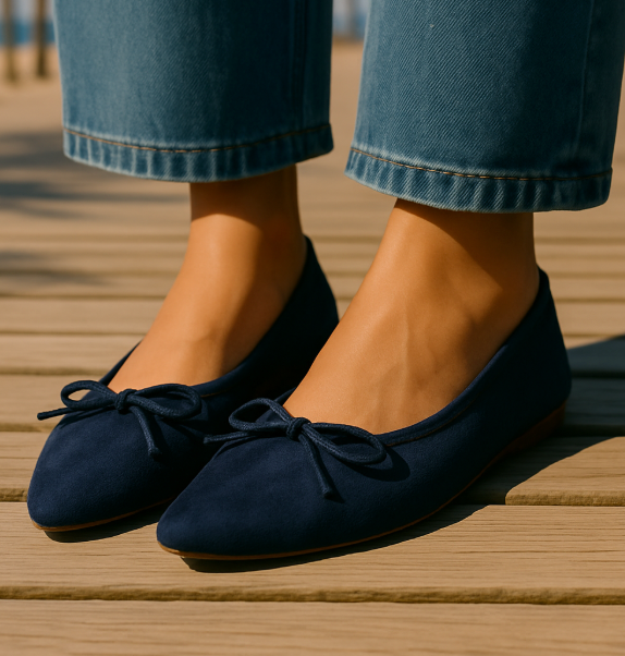 FLOWER LEATHER AND VELVET BALLERINA, 2 colors, sizes (36-41). Made in Spain.