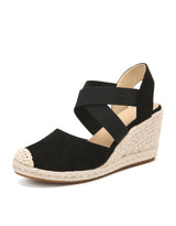 Salomé black elastic raffia wedges