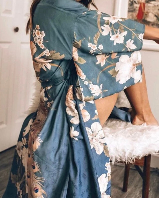 Kimono Cris largo con fajín, 3 tallas