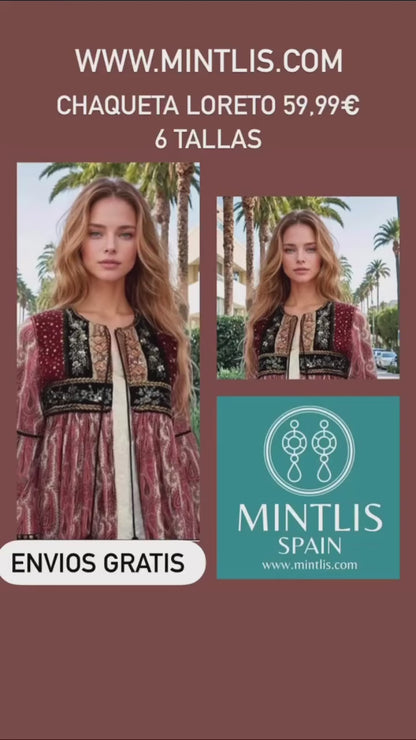 Cardigan Loreto vino patchwork, 6 tallas (36-46) envios gratis