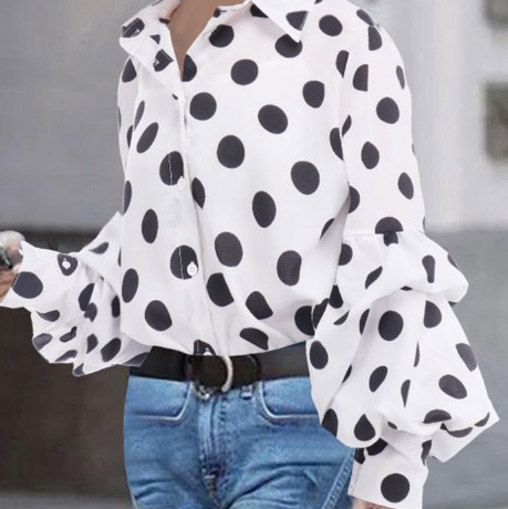 Blouse à pois Jerez, manche bouffante, 2 couleurs, 8 GRANDES TAILLES