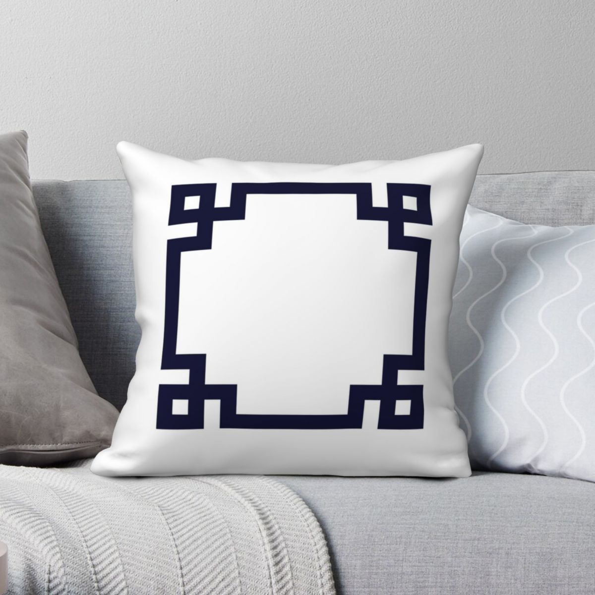 Housse de coussin sans rembourrage Diamante lin blanc et bleu marine, différentes tailles