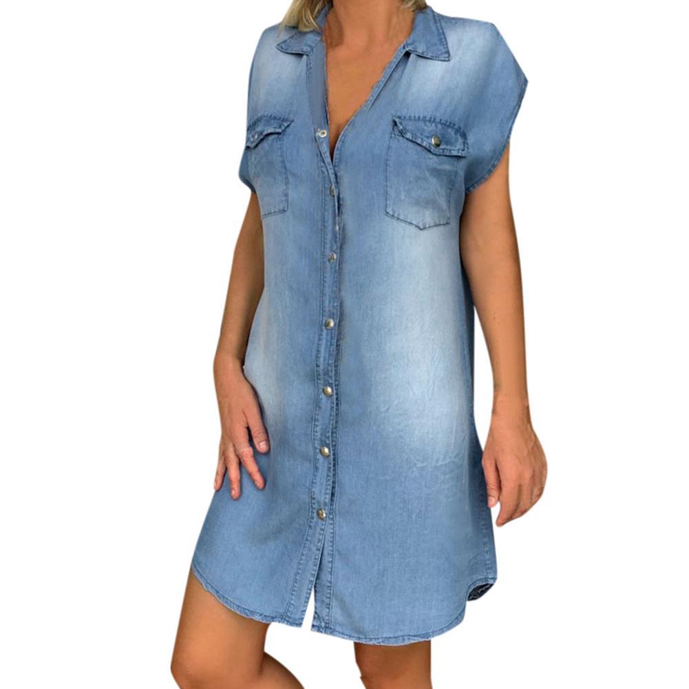Vestido camisero amplio Denim Kimberly vaquero elastico bolsillos, 3 colores, 6 tallas