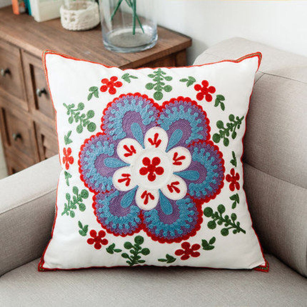 Handmade embroidery cushion cover without filling 45X45cm, various colors