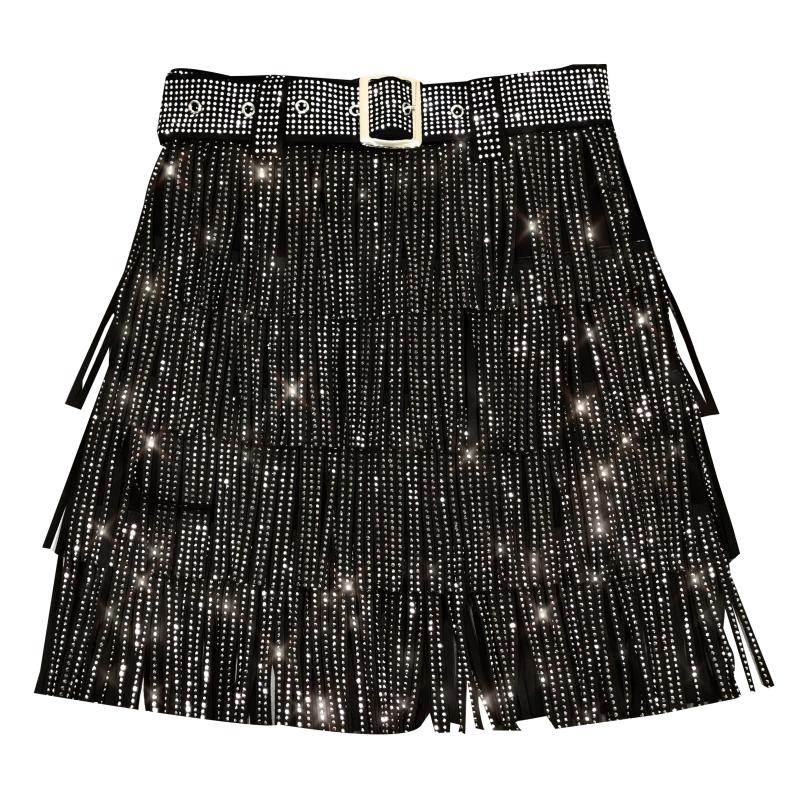 Party skirt rhinestone elastic stretch fringe belt, 2 colors, 9 sizes, LARGE SIZES