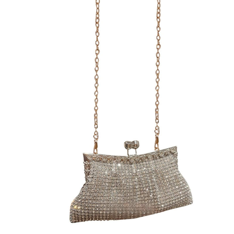 Clutch Vesalles strass, asa cadena hombro, 3 colores