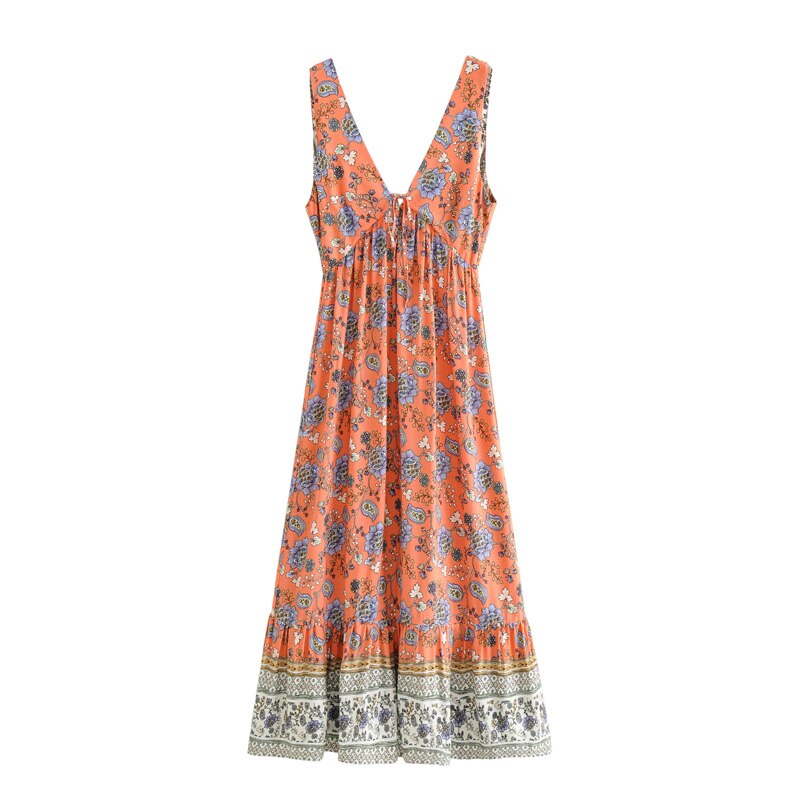 Robe en coton orange Roses, 3 tailles