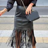 New York black fringed Midi skirt, 4 sizes