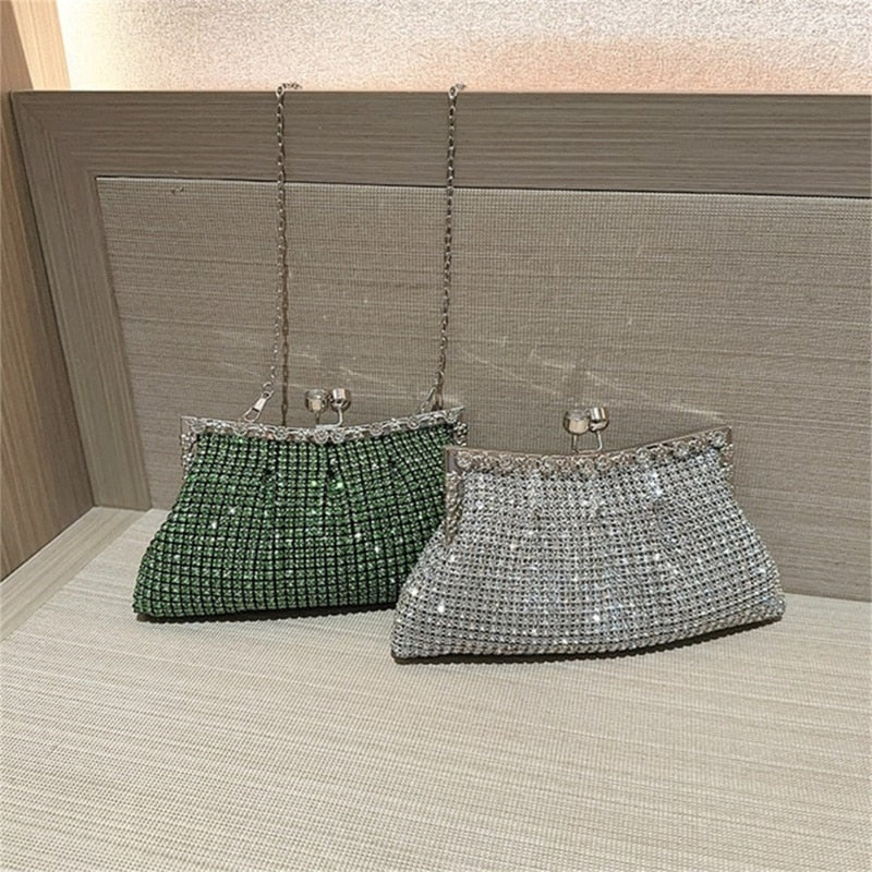 Clutch Vesalles strass, asa cadena hombro, 3 colores