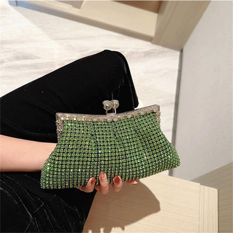 Clutch Vesalles strass, asa cadena hombro, 3 colores