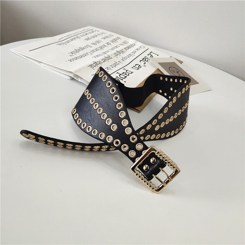 Rock cummerbund wide studs golden buckle