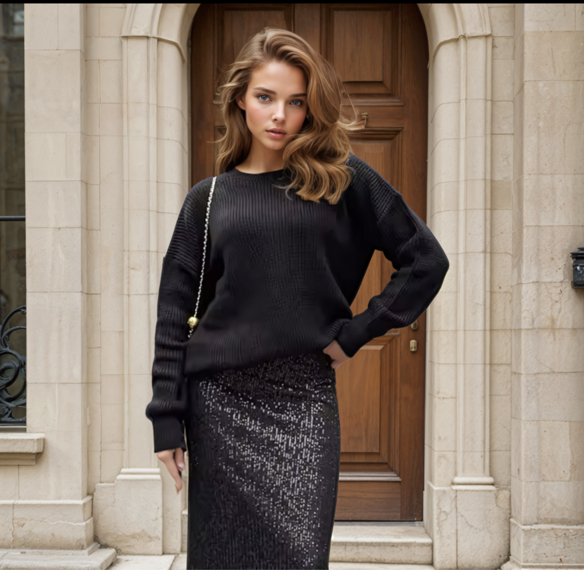 Falda sequin lentejuelas negra, tallas (36-48)
