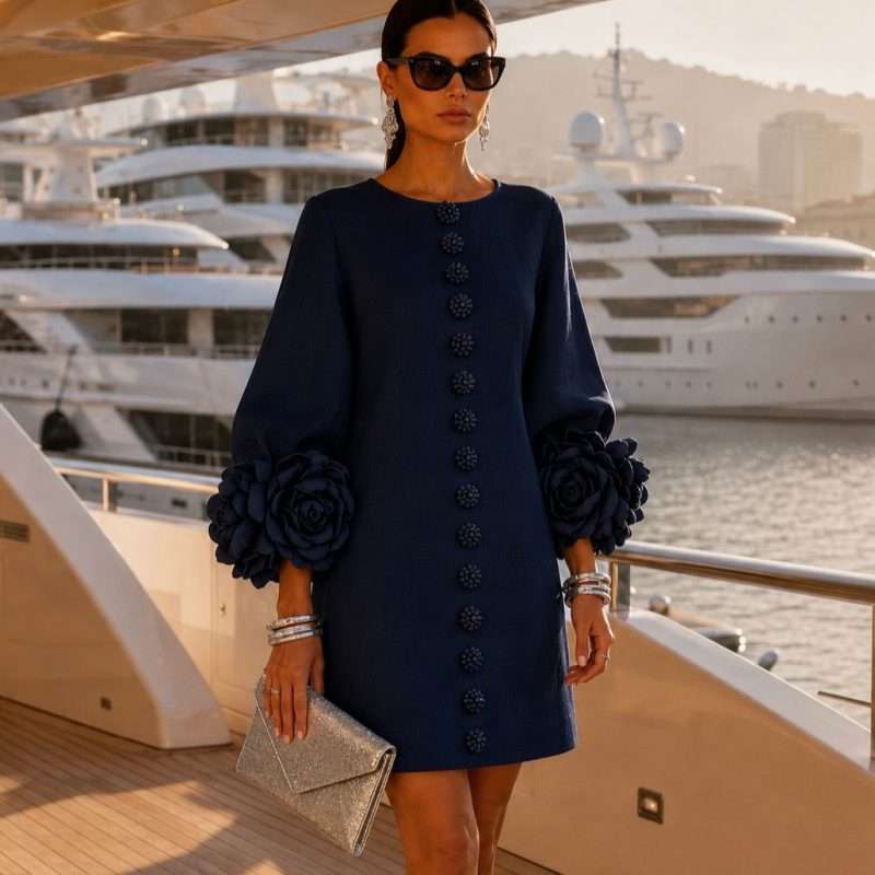 Vestido Positano botones mangas flores, tallas (34-50)