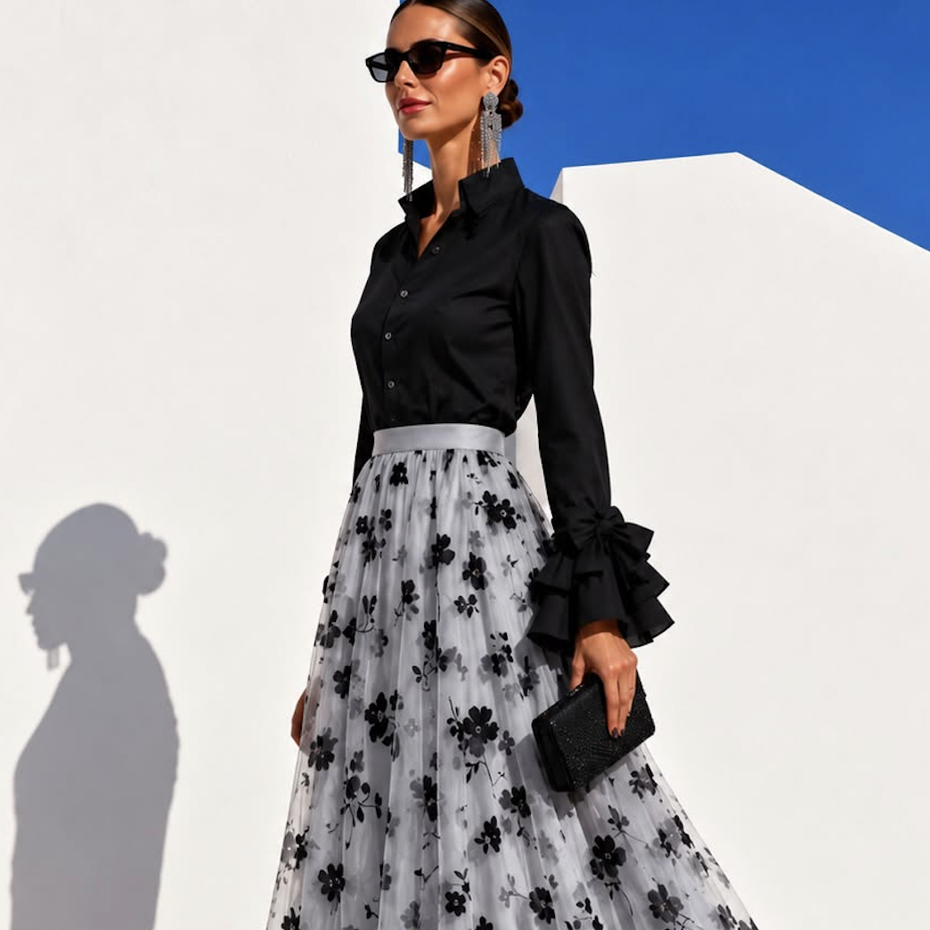 Falda Gin bordada tul suave y forro, talla única
